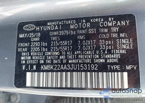 2018 Hyundai Kona Sel z USA, uszkodzony, nr VIN KM8K22AA3JU153192